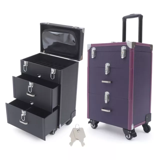 Suitcase Large Capacity Makeup Case Pro Cosmetic Storage Box Rolling Luggage