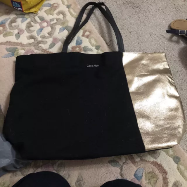 CALVIN KLEIN WOMEN'S TOTE BAG GOLD & BLACK Used But Vgc See Photos Bargain Price