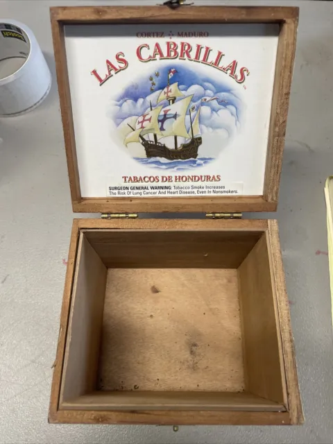 Vintage Las Cabrillas Tabacos de Honduras Wooden Cigar Tobacco Box Empty VG