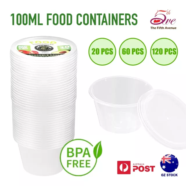 20/60/120pcs Food Containers 100ml Small Plastic Takeaway Dipping Sauce w/ Lids