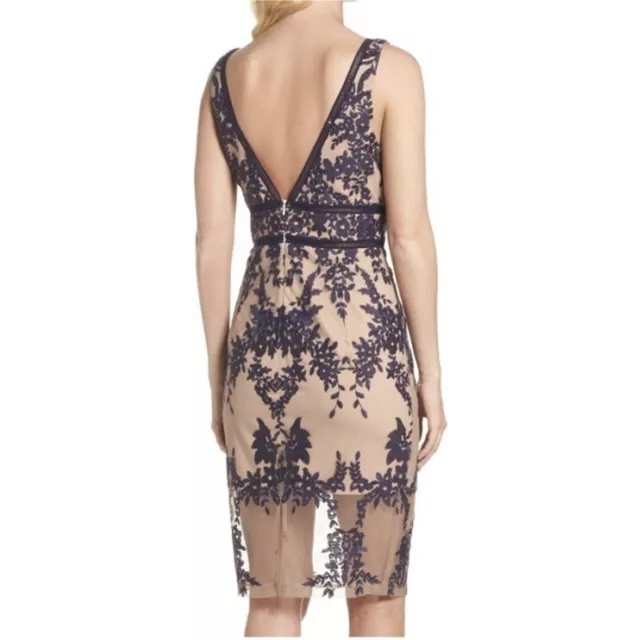 Bardot Flora Embroidered Sheath Dress Nude Navy Lace Knee Length Size 8 2