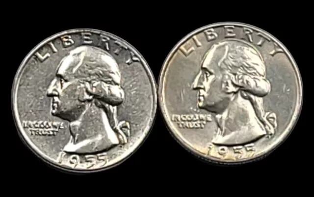 1955 P & D/D DDO Washington Silver Quarter  Beautiful White MS +BU High Grade