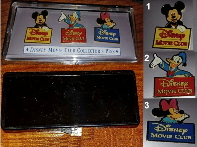 Mint Disney Gold Tone Enamel Disney Movie Club Collector's Pin Case W/ 3 Pins