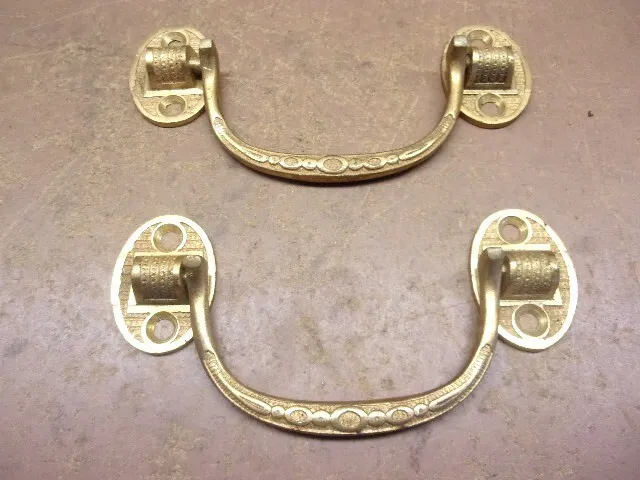 2 Vintage Solid Brass Drop Bail Handle Drawer Pulls 4 1/4" Wide Very Pretty Pair