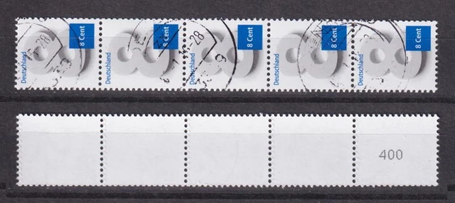 Bund 3188 RM 5er Streifen mit gerader Nummer 8 Cent gestempelt mit Gummi