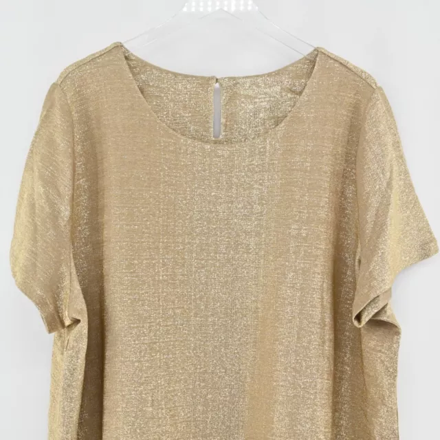 New JESSICA LONDON Womens Plus Size 26/28 Metallic T Shirt Top Champagne Gold 2