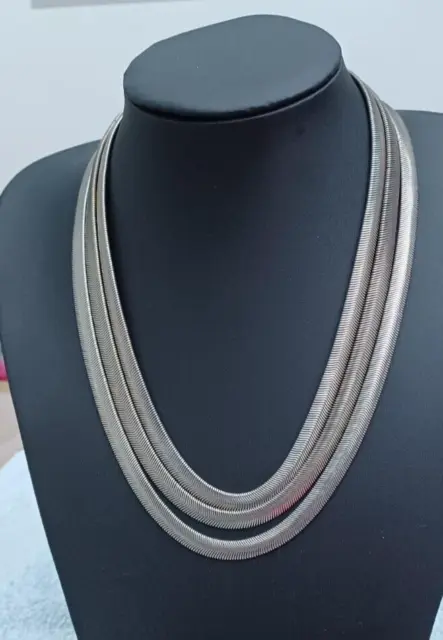 Laura Ashley Necklace Silver tone Snake chain Multi Strand Necklace Vintage