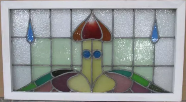 OLD ENGLISH LEADED STAINED GLASS WINDOW TRANSOM Pretty Abstract 34" x 18.75"