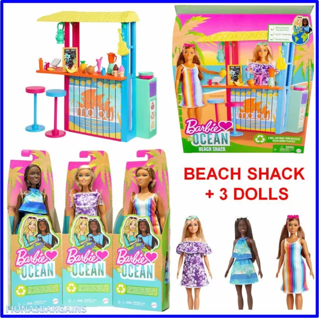 NEU Barbie Loves The Ocean Geschenkpaket - Strandhütte & Zubehör & 3 x Puppen