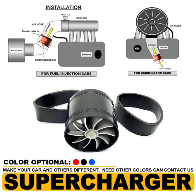 3" Universal Tornado Turbonator Intake Fuel Saver Single Fan Supercharger Black