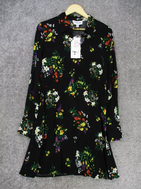 New Highline Collective Floral Print Long Sleeve Shift Dress Womens M Black
