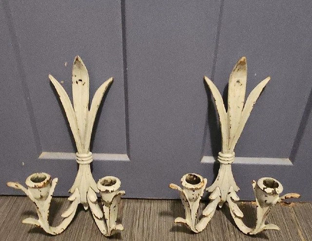 Vintage Wilton Cast Iron Wall Sconces Double Candle Holder