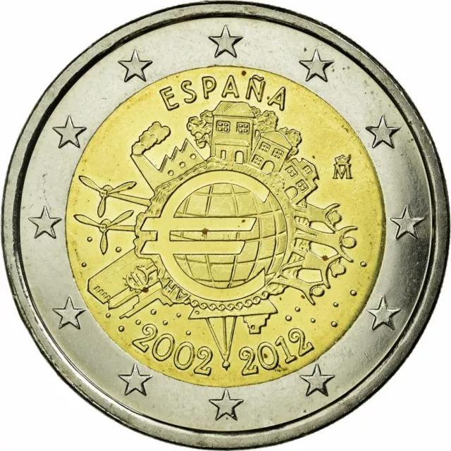 [#586421] Spanien, 2 Euro, 10 years euro, 2012, VZ, Bi-Metallic, KM:1252