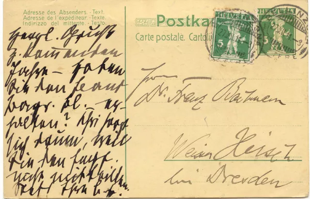 SCHWEIZ "BELLINZONA - LETTERE" grosser K2 1911 5 C. grün Tellknabe GA-Postkarte