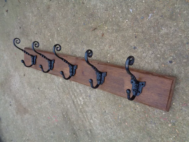 Vintage Cast Iron Coat Hooks Mounted On Wood Vintage Large Coat Rack 5 Hooks