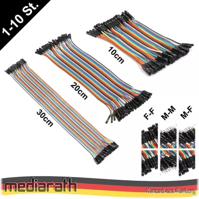 40 Pin Dupont Jumper Kabel 10/20/30 cm F-F, M-M, M-F 2,54 mm Breadboard Arduino