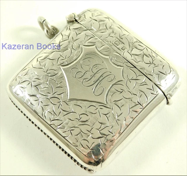 ANTIQUE EDWARDIAN SOLID Sterling Silver Match Safe Vesta Case Ivy Leaf ...