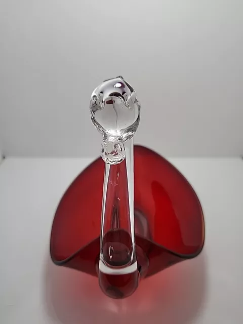 Ruby Red and Clear Glass Swan Dish Candy Trinket Decor 7.5 inches 3