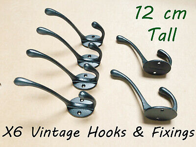 Coat Hooks x6 Antique Iron Hat And Coat Hook Double Robe Hook Cast Iron Black