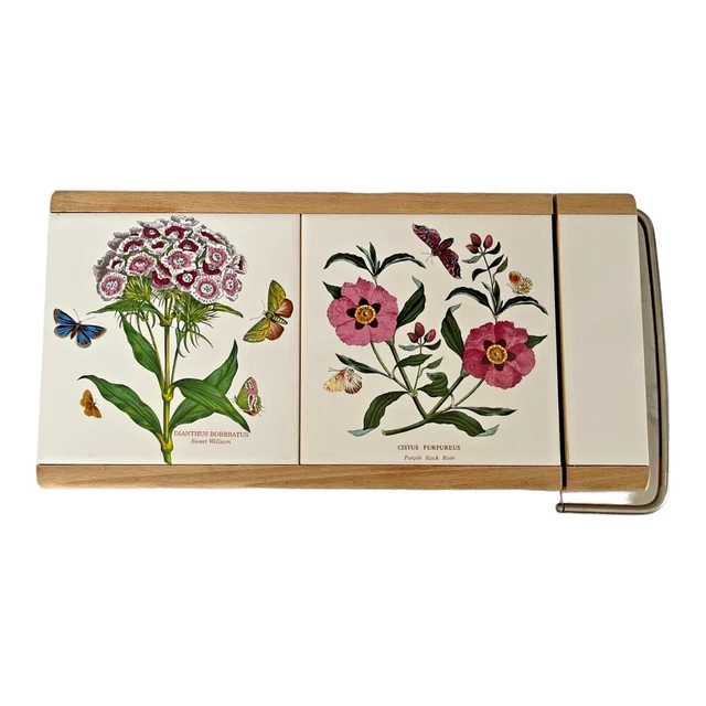 Portmeirion Botanic Garden Double Tile Cheese Slicer Wire Cutter Board England