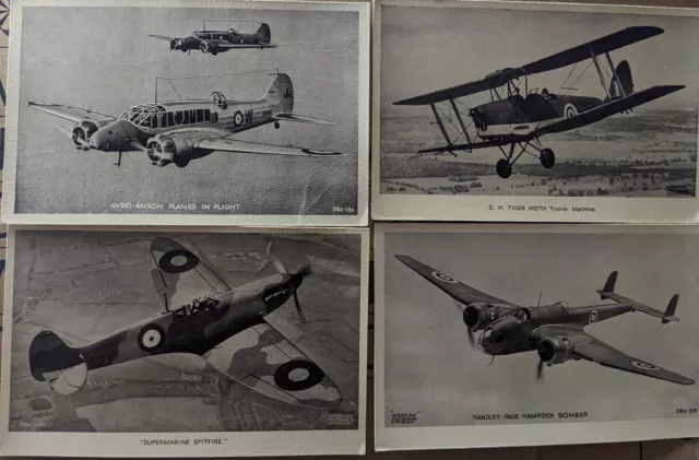 19 Valentines WW2 Postcards - Aeroplanes- bombers, spitfire, tiger moth, hudson