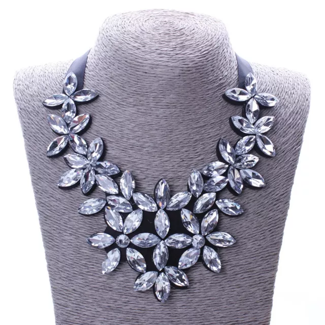 Collar De Cristal, Gargantilla Engastada Con Cinta Negro Flores Corazón Gota