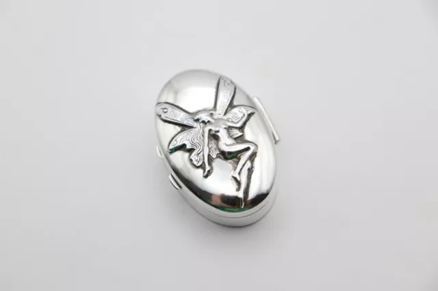 Vintage Sterling Silver Fairy Pill Pot Trinket Box Hallmarked London 1988