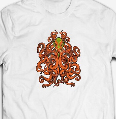 Alien Octopus Squid Cthulhu Kraken 100% Cotton Premium Unisex Mens White T-shirt