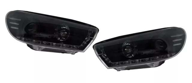 Black projector DRL headlights with motor to fit VW Scirocco Mk 3 2008-