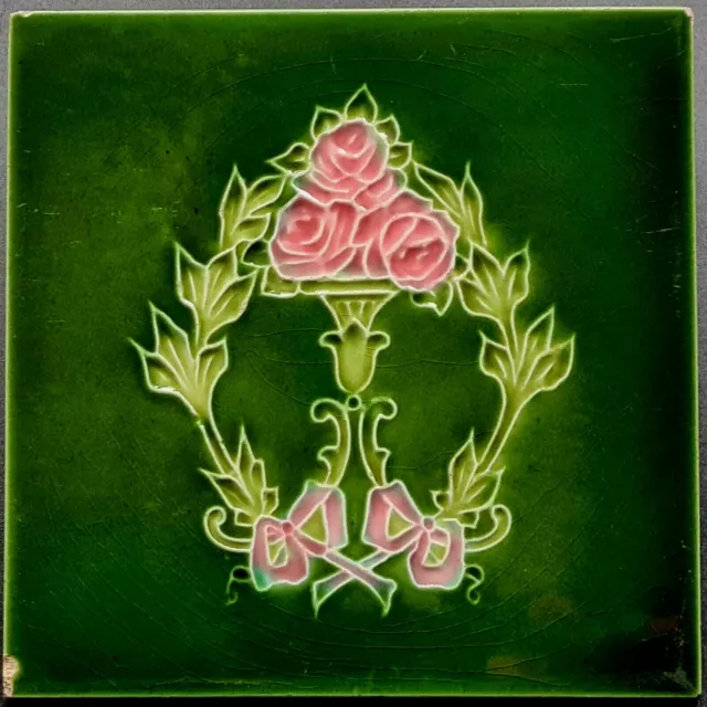 Art Nouveau Fireplace Majolica Tile Floral Design John Barratt C1915