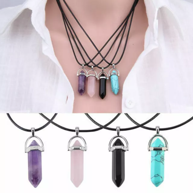 Fashion Crystal Quartz Point Hexagonal Healing Pendant Chakra Necklace Gemstone