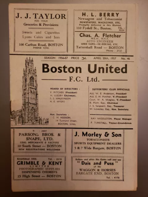 Boston United v Notts County Reserves 1956/57 Midland League, (20/04/1957)