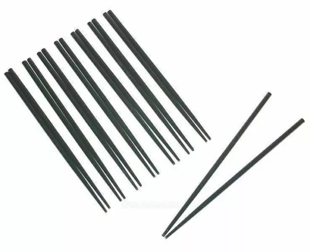 Vintage Japanese Wood Lacquered Chopsticks 8 Pair Lot New Old Stock, Black Color