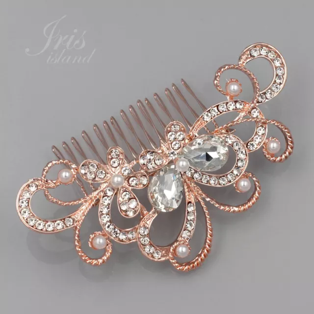 Bridal Hair Comb Pearl ROSE GOLD Crystal Headpiece Wedding Accessories Pin 06509