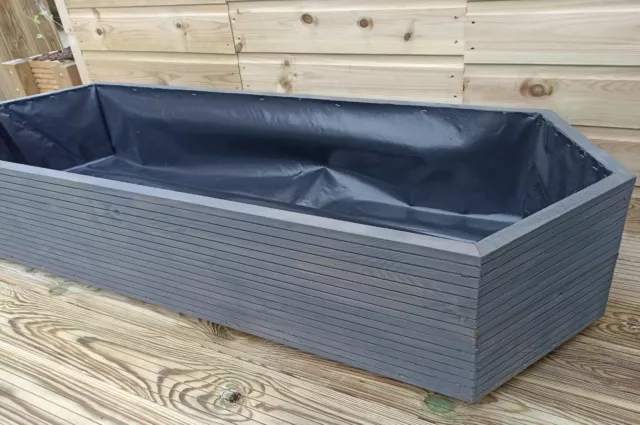 XL Garden Water Feature Handmade Raised Wooden Pond 150x50x27h Grey Ready To Use
