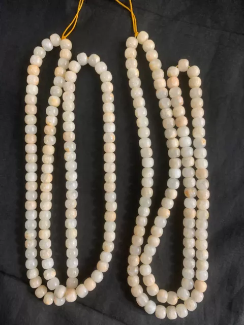 Excellent 2 Pcs Chinese Natural HeTian White Jade Beads Necklaces