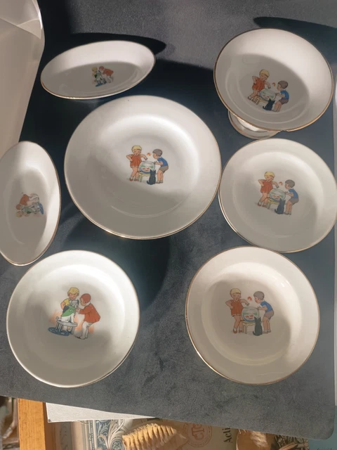 DINETTE 1950 - Porcelaine, Style Germaine Bouret décors aux enfants (b