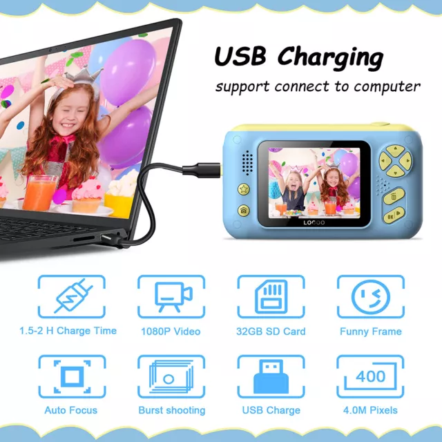 2.4 Inch HD Screen Kids Camera Charging Mini Digital Camera with 32G Memory Card