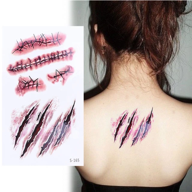 3 Pcs Body Temporary Stickers Scar Tattoos Halloween Party Prop