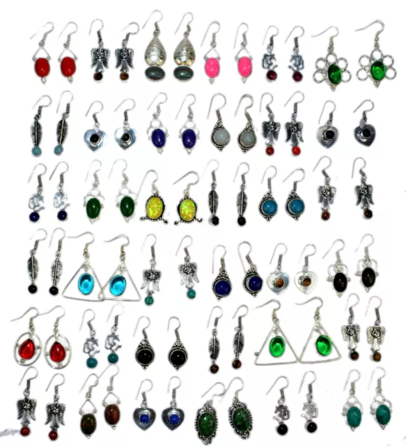 Turquoise & Mix Pierre Précieuse 925 Argent Sterling Revêtement Oreilles Gros