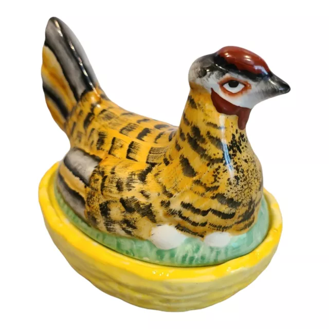 Antique English Staffordshire Pottery Hen on Nest, Chicken 5.5" x 3.5" HTF EUC