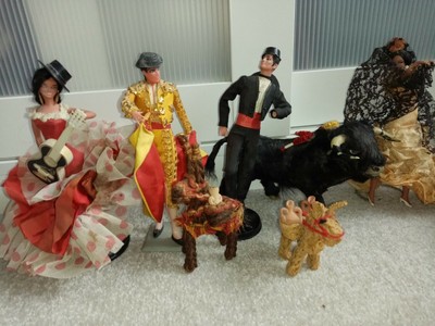 Vintage Spanish Doll Collection Marin Flamenco Dancer Matador Bull Donkeys