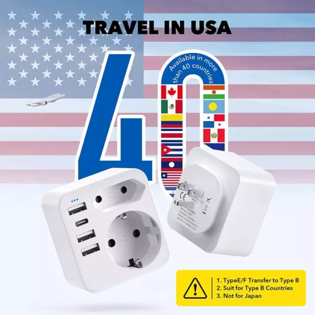 Reiseadapter Steckdose EU nach US Amerika Reisestecker Kanada, Mexiko mit USB 2