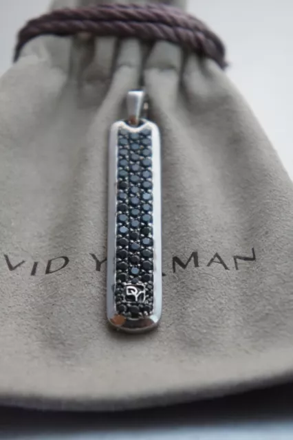 DAVID YURMAN Black Onyx Studded 925 Silver Dog Tag Solid 2" Pendant -DY Pouch