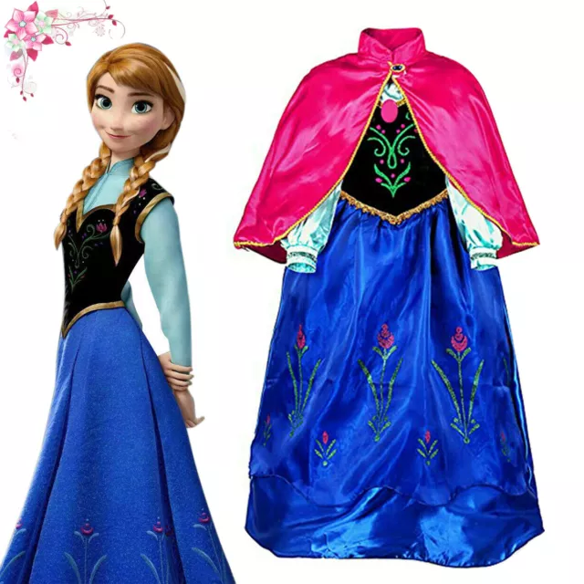 Girls Frozen Anna Fancy Dress Up Costume Cape Princess Party Birthday Kids Gift