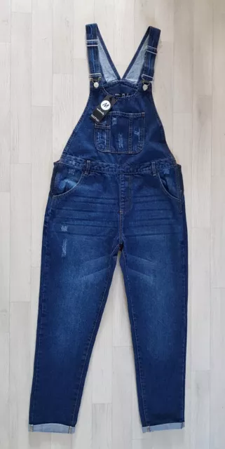 MATERNITY DUNGAREES size 8 mid blue BOOHOO casual DENIM summer DISTRESSED ladies