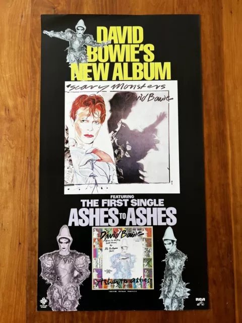 Original 1980 David Bowie Scary Monsters Promo Rock Poster 15” x 27” Ashes RCA