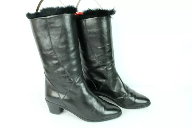Bottes / bottines vintage cuir noir fourrées T 36 / UK 3.5 TRES BON ETAT