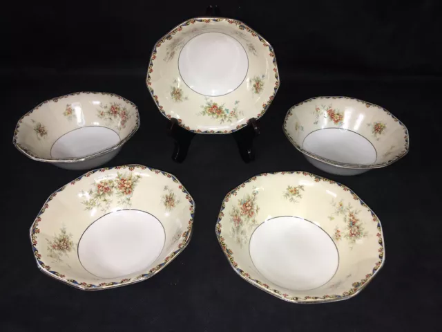 Grimwades Royal Winton Ivory 9737 Lady Patricia 6 1/2" CEREAL BOWLS Set x5 1930s