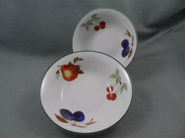 Pair Of Royal Worcester Evesham Vale Dessert/Soup bowls Green Rim